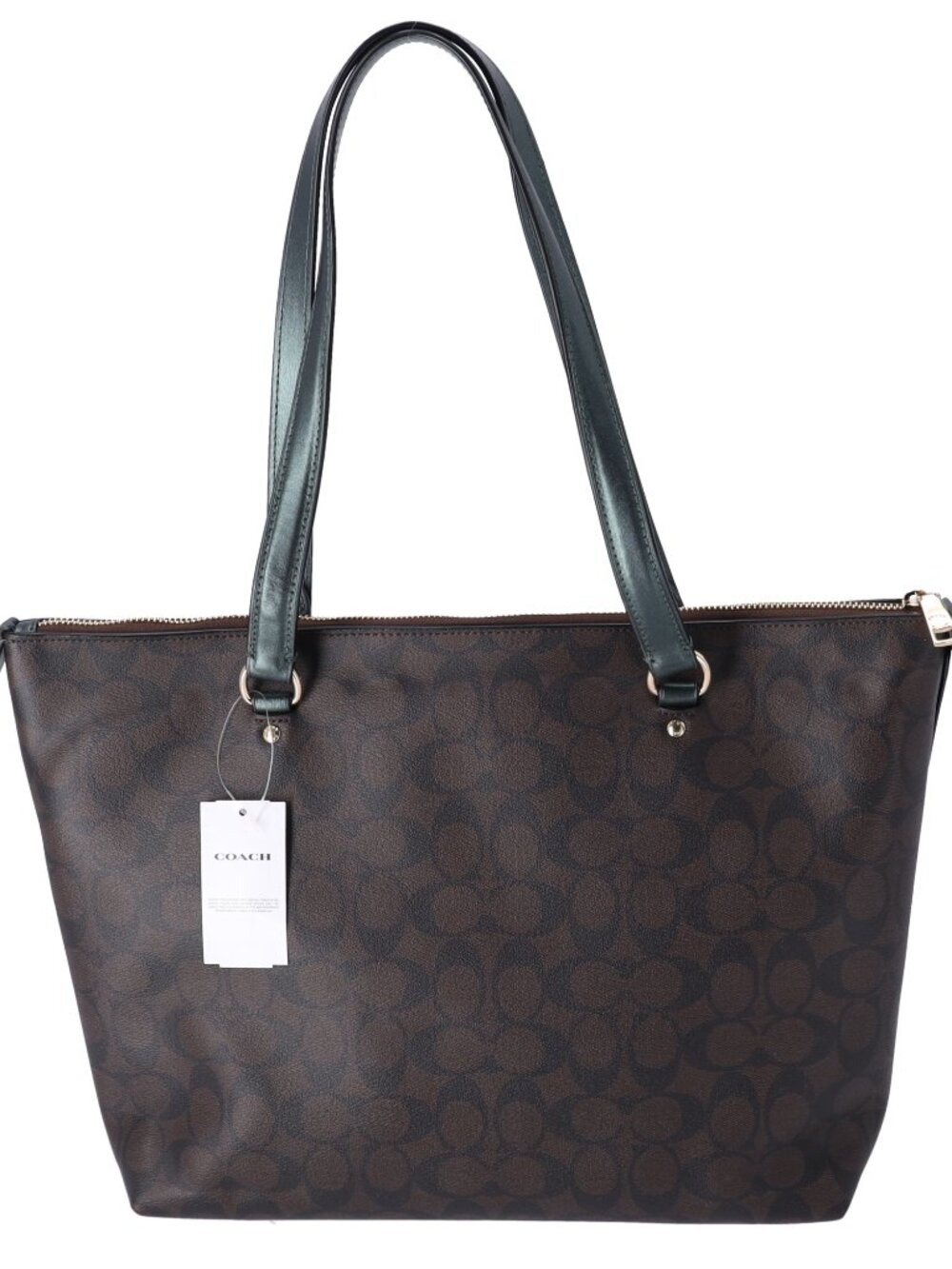 Coach Gallery Tote Coated Canvas Signature Brown Metallic Green - Picture 3 of 5